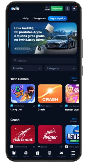 Jogos rápidos e crash games no app 1Win