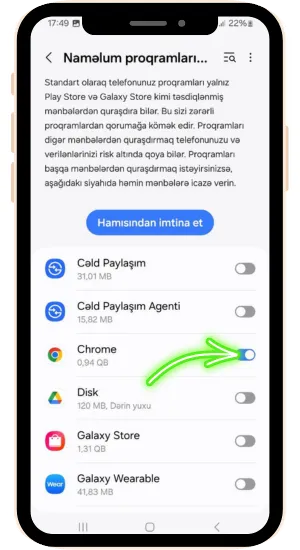 Naməlum mənbələrdən quraşdırmaya icazə verin