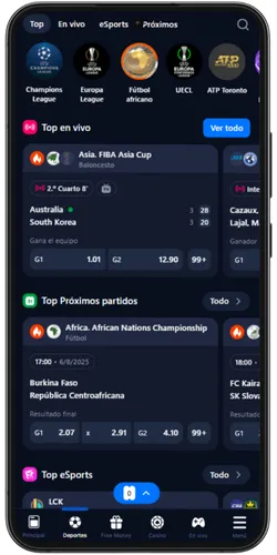 Apuestas deportivas en APK 1Win