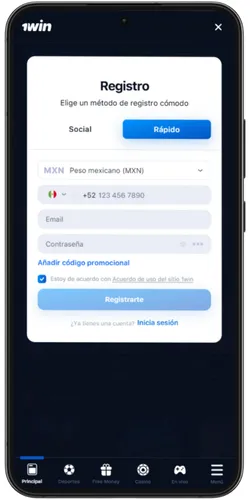 Registro en 1Win APK