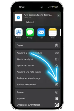 Ajouter 1Win à l'écran d'accueil