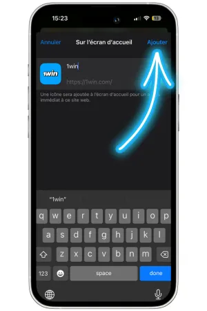 Créer un raccourci 1Win sur iOS